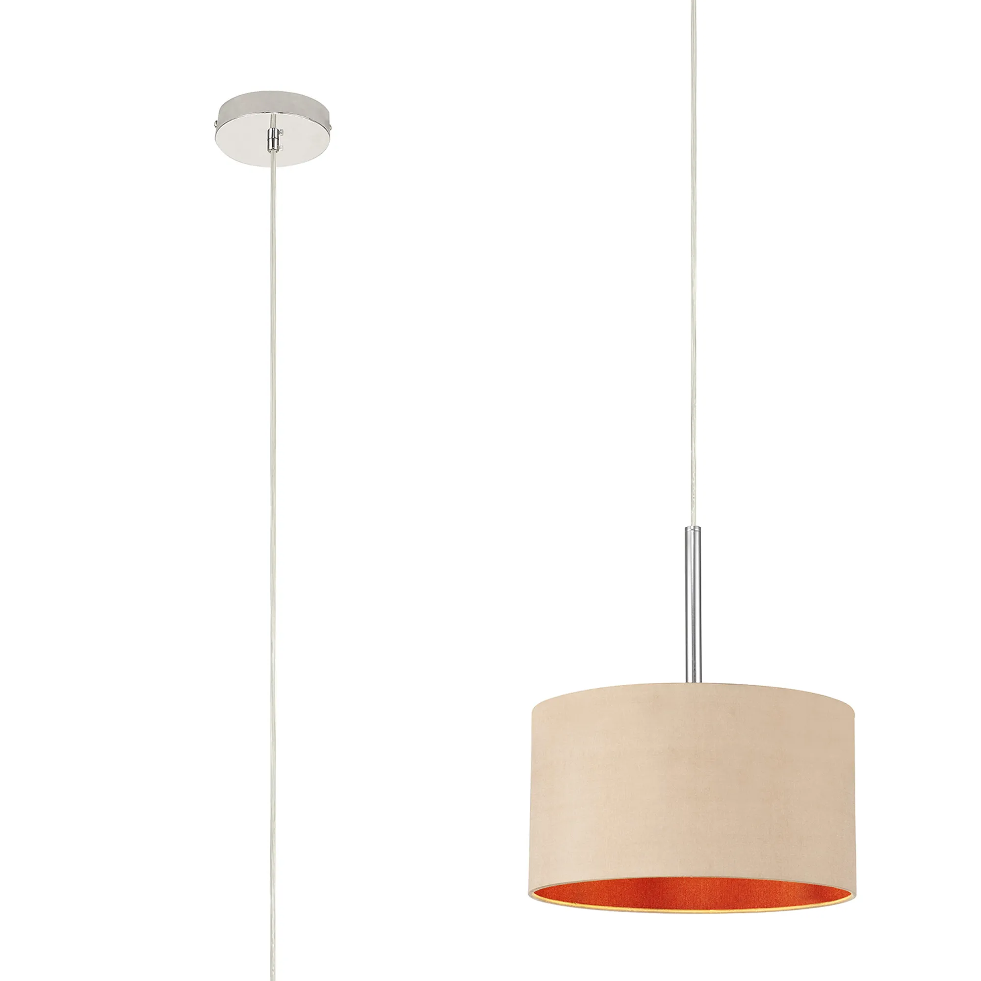 DK0124  Baymont 30cm Pendant 1 Light Polished Chrome, Antique Gold/Ruby
